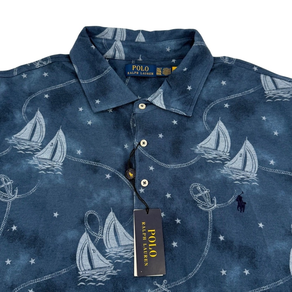 Polo Ralph Lauren Mens 2XLT Blue Nautical Sailboat Anchor Polo Shirt NWT